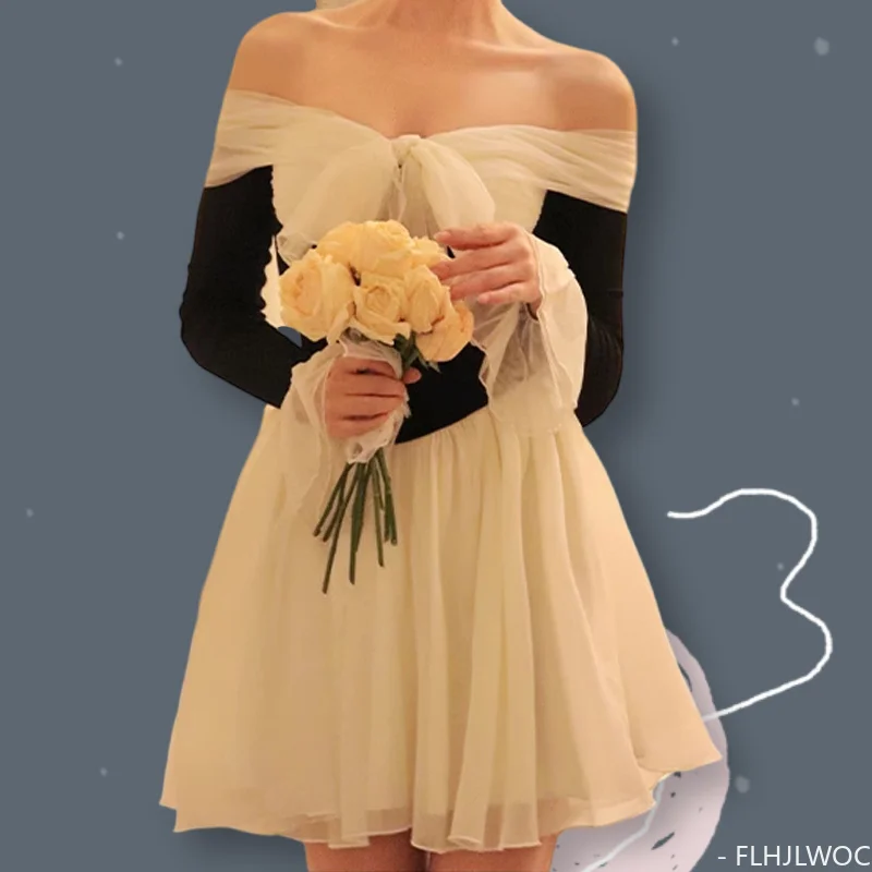 

Вечернее Бальное Платье, милое женское платье на день рождения, женское сексуальное платье с открытыми плечами и галстуком-бабочкой, ТРАПЕЦИЕВИДНОЕ мини-платье