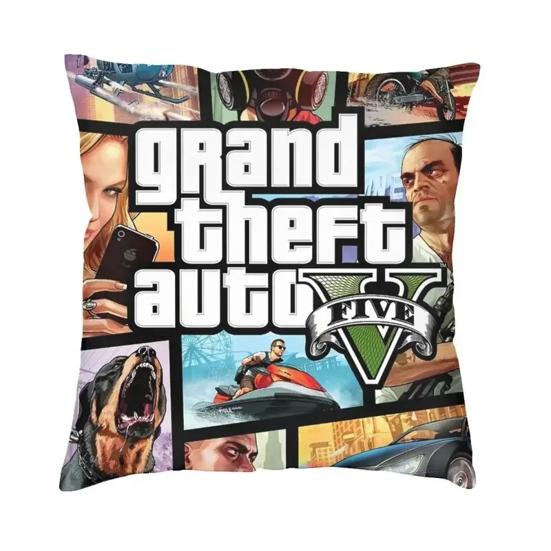 

Grand Theft Auto Collage Pillow Case 45x45cm for Living Room Adventure Game GTA Luxury Cushion Cover Square Pillowcase