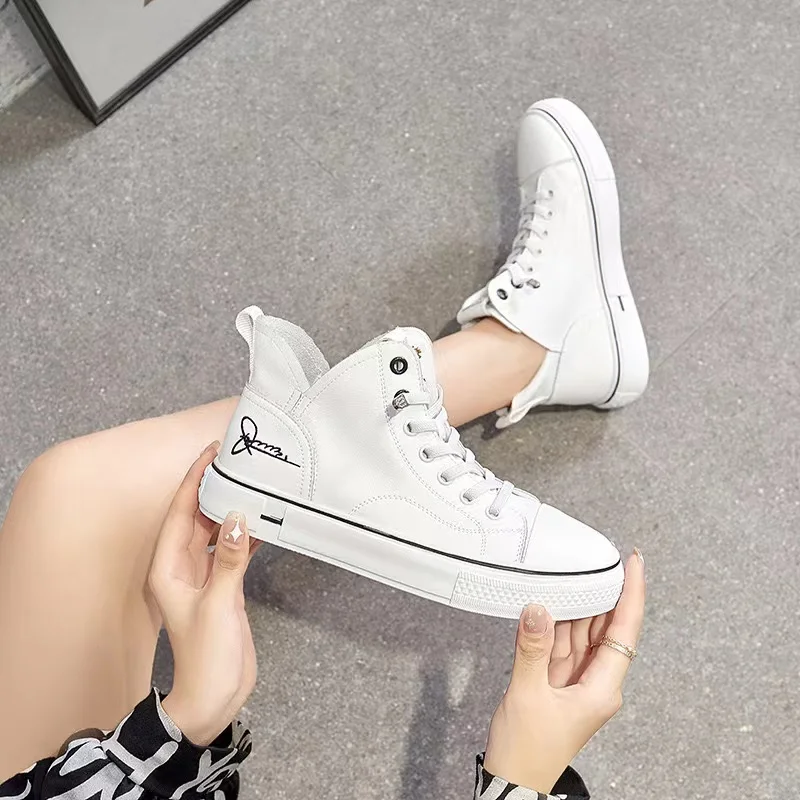 

Genuine Leather High Top sSmall White Shoes For Women's 2023 Autumn New Fashion Versatile Casual Sports High Top Board Shoes