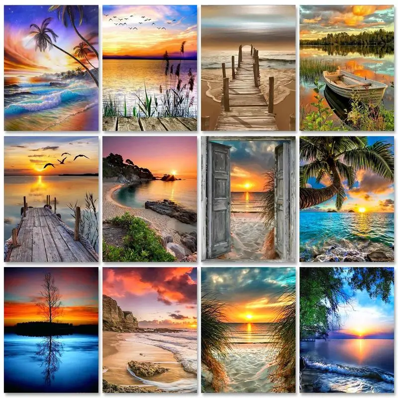 

GATYZTORY 60x75cm Frame Diy Painting By Numbers Kits Beach Seascape Modern Drawing Coloring By Numbers Acrylic Paint Home Decor