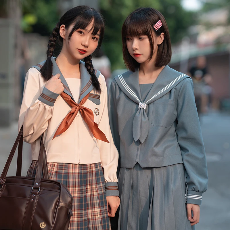 Japanese Girly Sweet Cute JK Uniform Summer New Fashion College Style Slim-Fit Student Long Sleeve Tops Women Elegant Clothes