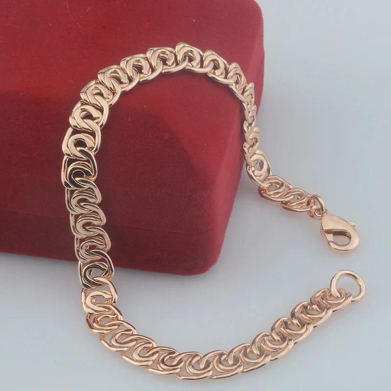 7mm Women Men Set Jewelry Geometry 585 Rose Gold Color Necklace