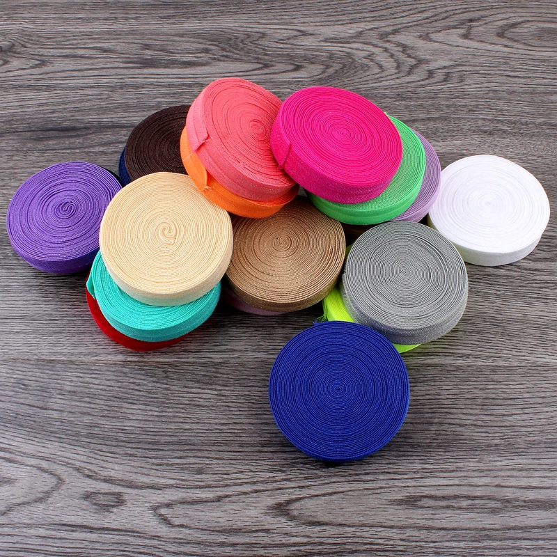 5/8" (15mm) 20colors Shiny Solid Fold Over Elastic Ribbon FOE 120yards/lot for Elastic Headbands Hair Ties Hairbow