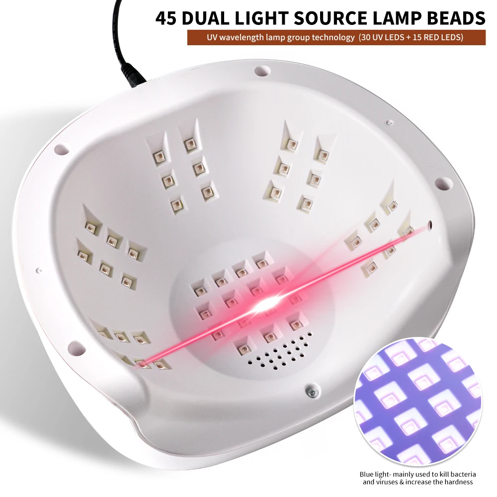 45LED 전문 네일 드라이어 UV LED 네일 램프 (네일 젤 폴리쉬 경화용) 4단계 타이머 설정 자동 센서 장비