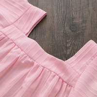 Costume pour enfants, Style vacances, couleur unie, broderie de fleurs, col carré, haut à manches courtes + Short, ensemble deux pièces, été 6