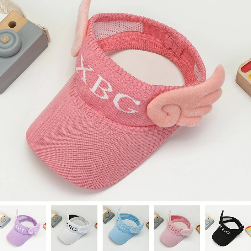 Summer Sports Visor Hat Kids Knitting Wide Brim Sun Caps Empty Top Sun Visor Beanie Snapback Caps For Children UV Protection Hat