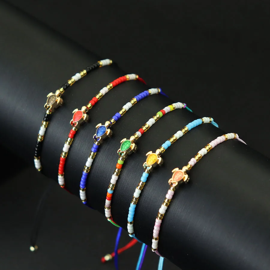 Handmade Macrame Seed Beads Turtle Bracelet for Women