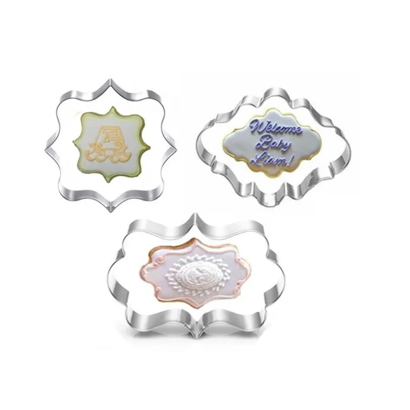 Sugar biscuit mold Plaque Cutter Cookies Frame DIY Cake Oval Square Rectangle Fancy Stainless Cookie Mold 3Pcs cookie cutter baking mold cookie mould cookie printing mold