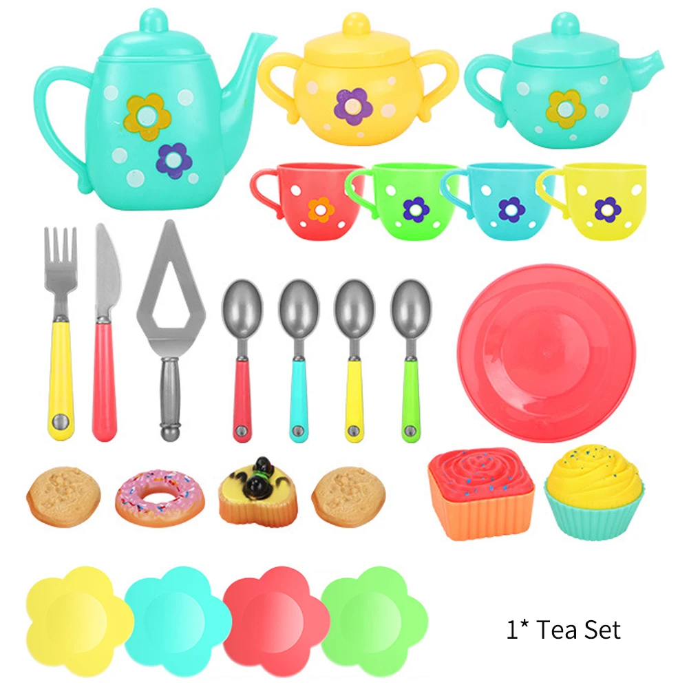 Tea Set Toys For Kids Educational Pretend Play Cups Bowls Saucers Fake Doughnuts