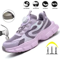 Summer button women's steel head safety shoes Smashing breathable upper Workshop factory women's work shoes