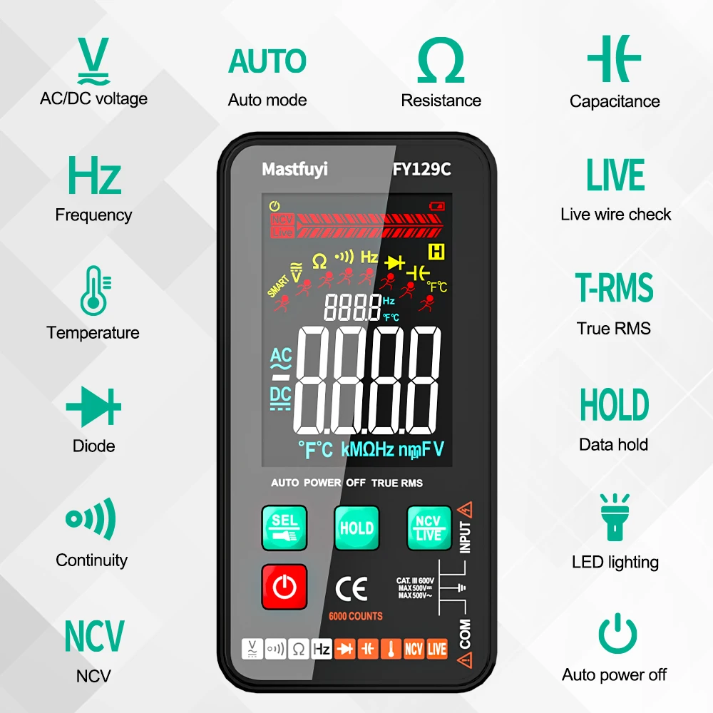 Digital Multimeter Tester Voltage Meter Tester Smart Digital with Bracket LCD Color Screen AC/DC Testing digital multimeter multimeter tester voltage meter tester