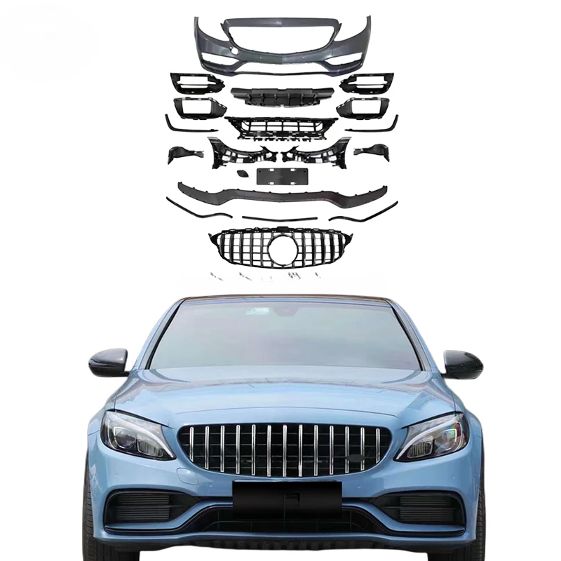 

Оптовая продажа, комплект кузова для Mercedes 2013 + W205 C-class C43 AMG facelift C63 amg, автомобильный бампер, передний бампер GT, автомобильная решетка