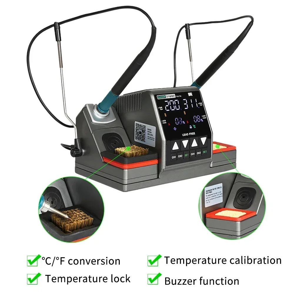 SUGON T1602 Soldering Station T12 Handle Double station Digital Rework Phone Repair BGA SMD Solder Tool Welding Station 5