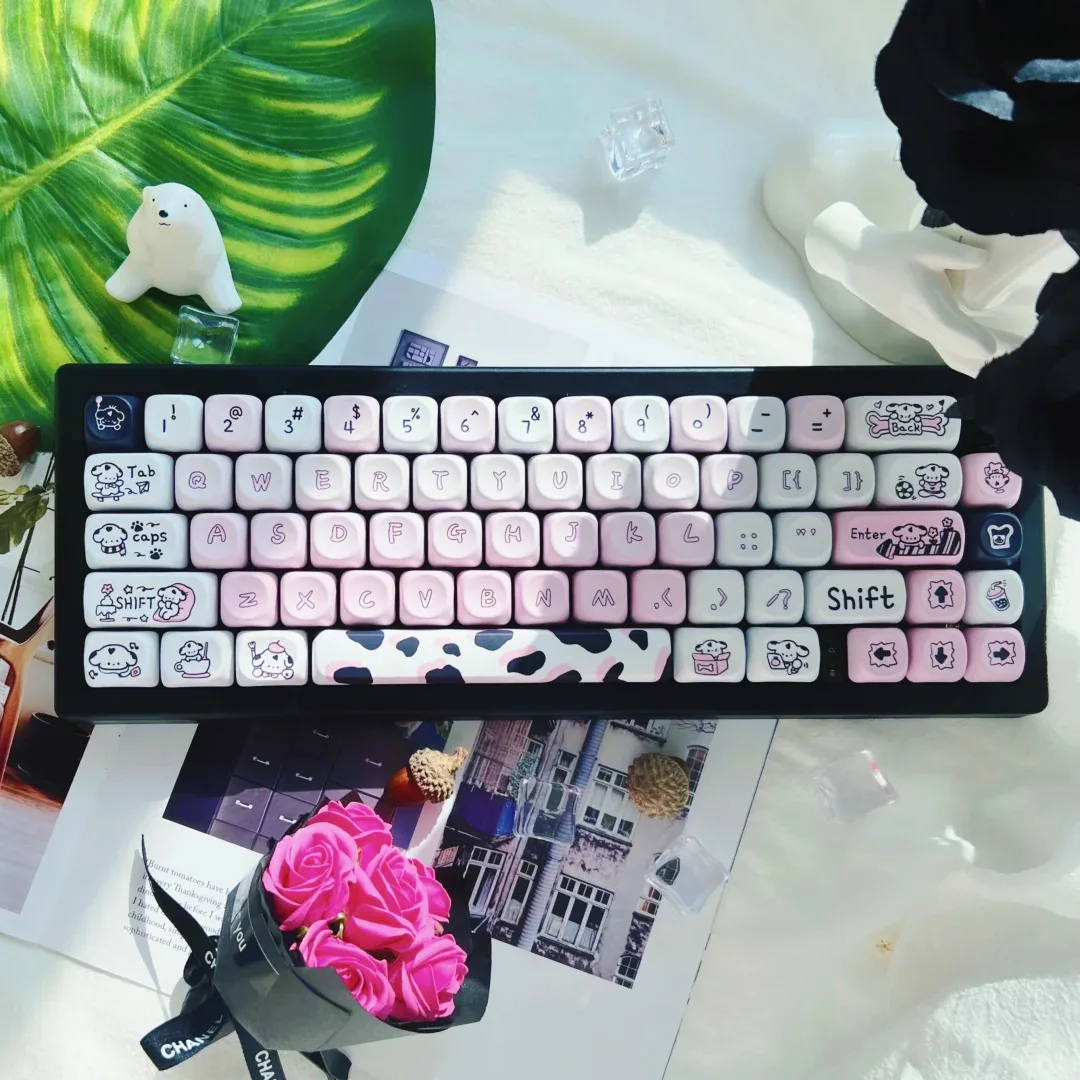 Branco manchado Puppy Moon Keycap teclado, tipo