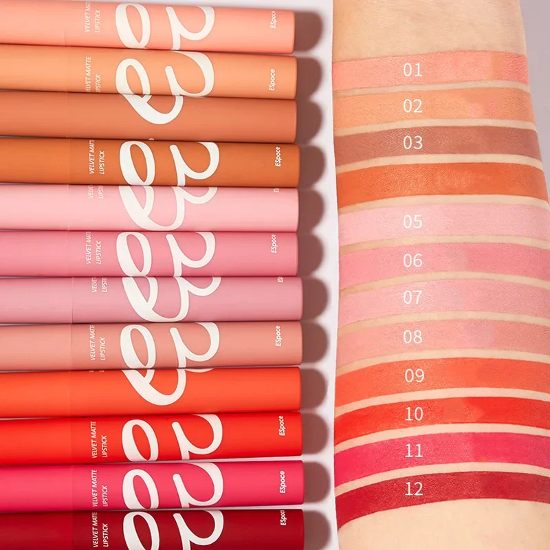 Lip Makeup Lip Tint Waterproof Matte Velvet Lipstick 12 Colors Long Lasting Non Stick Nude Series Lipsticks Cosmetic Makeup