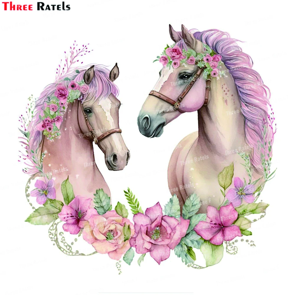 Three Ratels K934 Floral Pink Horse Horses  Vinyl Mural art Decal Wall Stickers Home Decoration Bedroom Living Room