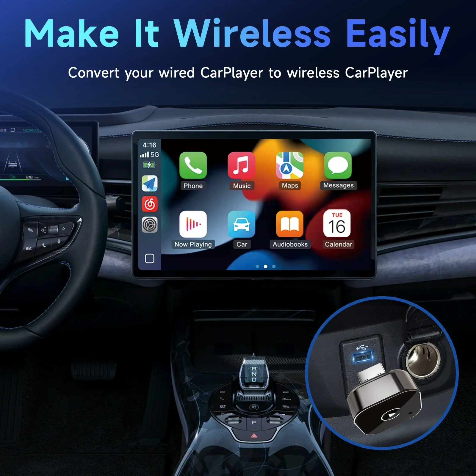 Adaptador CarPlay/Android Auto 2026, de Cable a Inalámbrico, para Apple y Android, Plug and Play, Accesorio Universal para Auto, Último Modelo 2