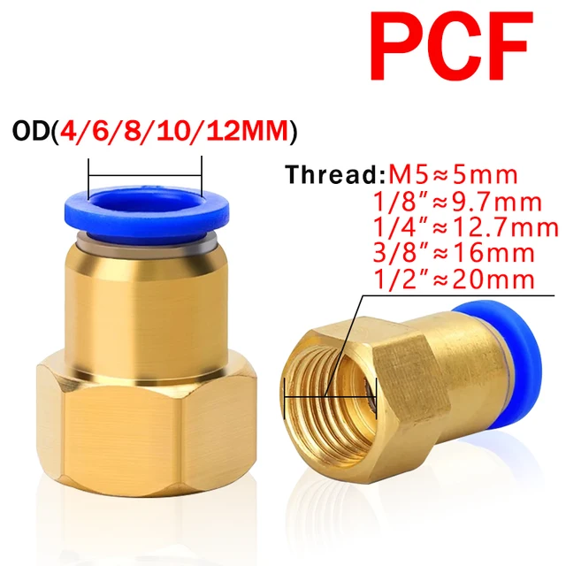 10PCS PCF Pneumatic Air Connector 4 6 8 10 12mm Hose Tube 1/8"  3/8" 1/2" 1/4" BSP Female Thread Brass Quick Pipe Joint Fitting 2