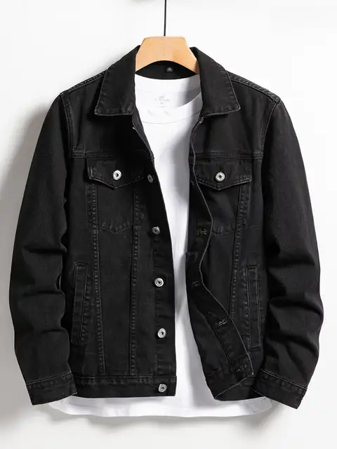 Men's denim jacket for spring and autumn. Black-collar denim coat. Suitable for daily casual wear. Stylish, simple and trendy. 1