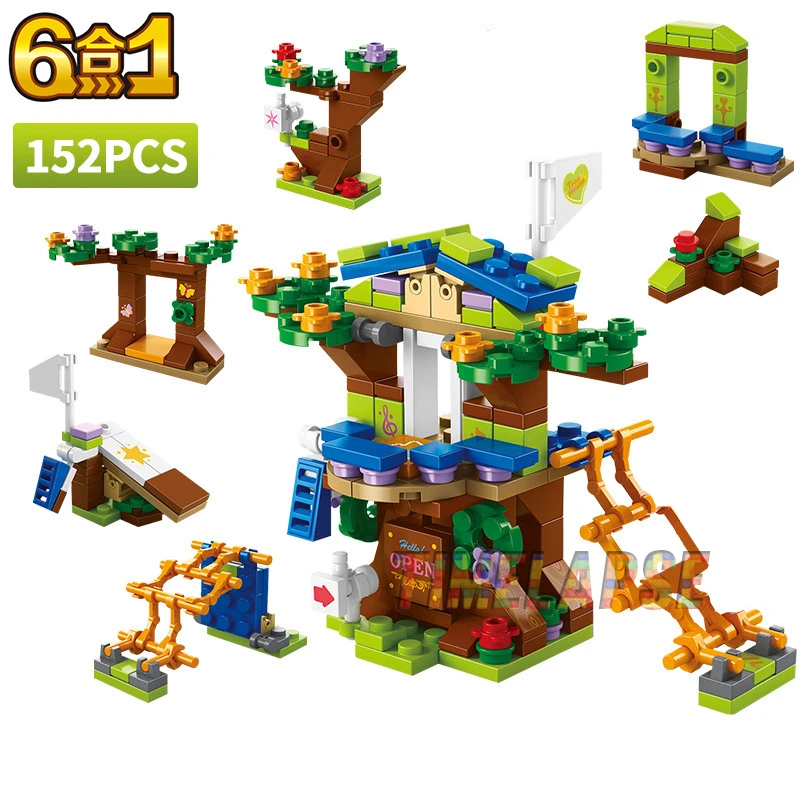 Casa del árbol 6 en 1 NUEVA, casa del árbol, castillo para niñas, habitación para trepar, tobogán, modelo clásico, bloques de construcción, juegos de ladrillos, ciudad de juguetes
