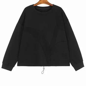 XITAO O O-넥 루즈 맨투맨 캐주얼 패션 패치워크 단색, 심플한 드로스트링, 가을 여성 운동복, DMJ3063, 신상