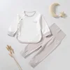 AYNIGIELL الخريف الطفل ملابس المنزل قميص قطني بكم طويل + السراويل الطويلة 2 قطعة مجموعة 0-18 أشهر ملابس الطفل مجموعة بيجامة الطفل
