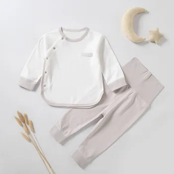 AYNIGIELL الخريف الطفل ملابس المنزل قميص قطني بكم طويل + السراويل الطويلة 2 قطعة مجموعة 0-18 أشهر ملابس الطفل مجموعة بيجامة الطفل