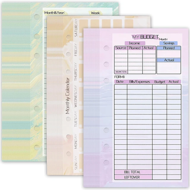 6 Holes Binder Planner Inserts, Weekly Monthly Planner Inserts for A6  Budget Binder Cover, Money Envelopes