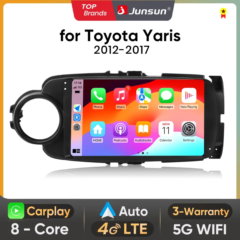 Junsun 8 Core Wireless CarPlay Android auto Car Radio For Toyota Yaris 2012-2017 4G WIFI GPS Navigation Multimedia Stereo