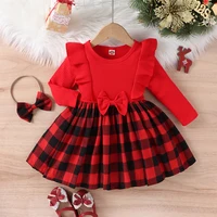 Rotes Kleid mit Karierter Rock & Haarreifen für Mädchen