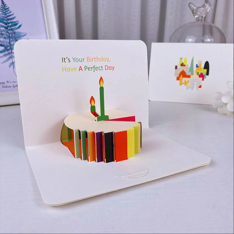 3D Happy Birthday Card Cake Flower Card With Envelope Funny Birthday For Women Men Kid Friends Greeting Cards Gift Party