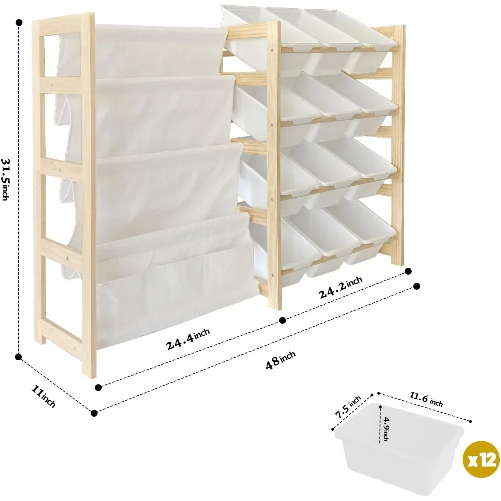 Toy Storage Organizer with Bookshelf-12 Storage Bins 4-Tier Multipurpose Shelf to Organize Toys and Books for Kids Room,Playroom 2
