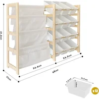Toy Storage Organizer with Bookshelf-12 Storage Bins 4-Tier Multipurpose Shelf to Organize Toys and Books for Kids Room,Playroom 2