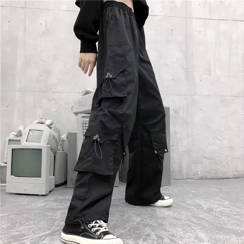 Big Pockets Cargo Harem Pants Summer Elastic Waist Black Fashion Hip Hop Side Punk Streetwear Casual Loose Women Trousers chino pants