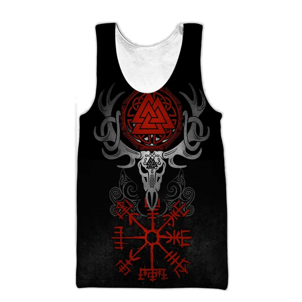 Ladies' Maternity Clothing 3D Printed Summer Hot Huginn Raven Tattoo Vest Men's and Women's Sleeveless Round Neck Vest Gilets