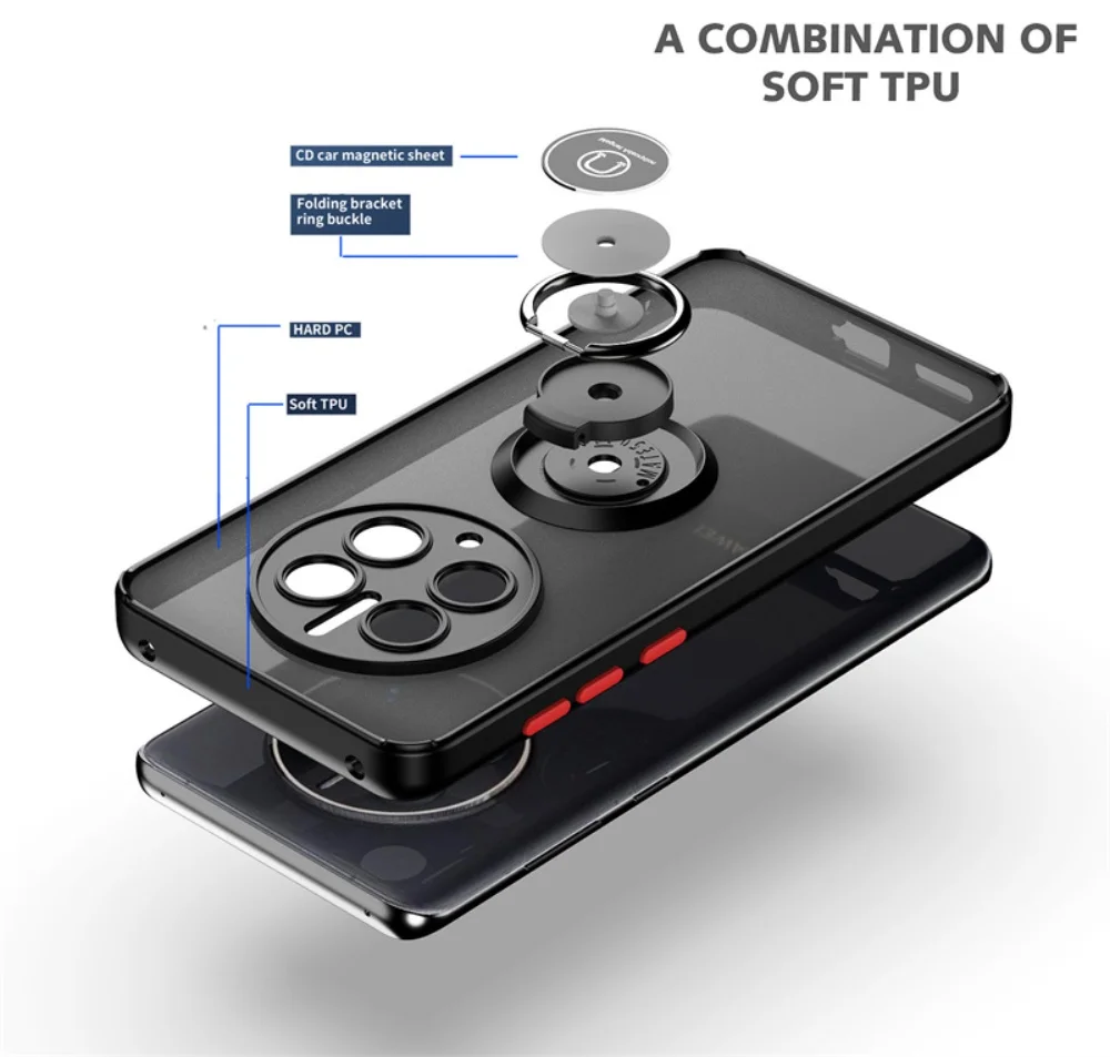 Premium Shockproof Armor Case with Magnet Holder Ring - Matte Finish