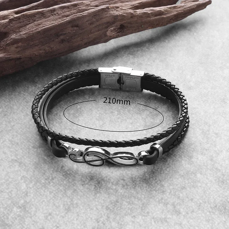 Music Waker Guitar Bracelet For Men - Leather & Braided Rope Cuff With Treble Clef Charm, Adjustable To 8.26 Inches