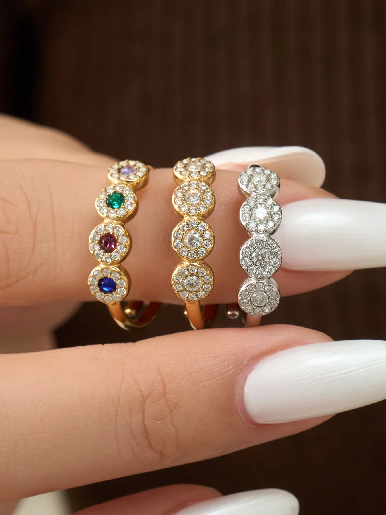 Luxuriöse glänzende Zirkonia-Damenringe aus Edelstahl, wasserdicht, goldfarben, für Frauen, Hochzeit, anlaufgeschützter Schmuck – Detail 6