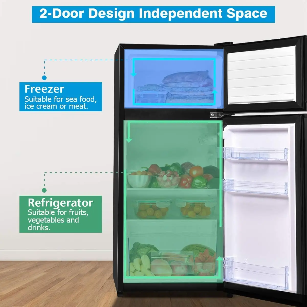 Compact Refrigerator 3.4 Cu. Ft. Classic Fridge with Adjustable Removable Glass Shelves Mechanical Control Recessed Handle 5