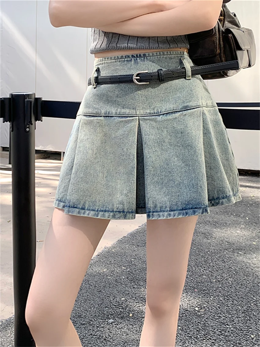 

Юбка Alien Kitty Женская трапециевидная, модная Облегающая джинсовая уличная одежда с завышенной талией, свободная офисная плиссированная, лето 2024