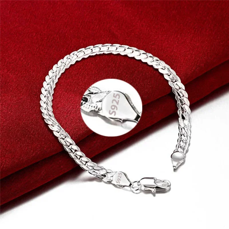 Nice 925 Sterling Silver 6mm Side Chain Bracelets For Woman Men Fashion Wedding Engagement Jewelry Gift