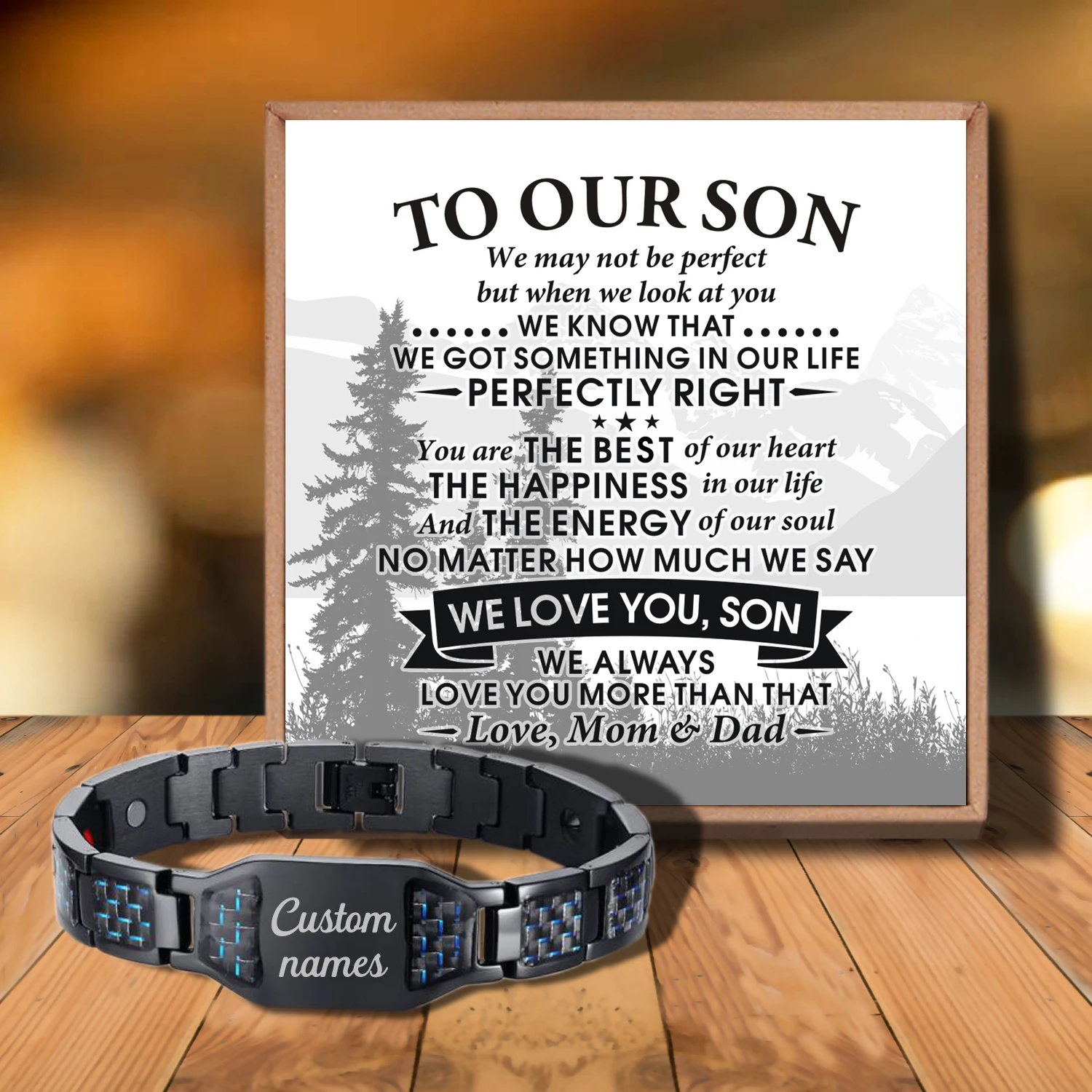 

Sac3003 Our Dear Son Never Forget That We Love from Love Mom Dad Customizable Message Card Bracelet for Birthday Anniversary