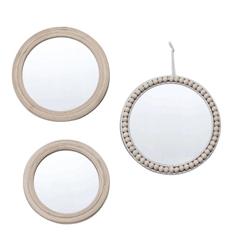 

Rattan Round Wall Hanging Mirror Bohemian Macrame Wooden Bead Circle Tapestry
