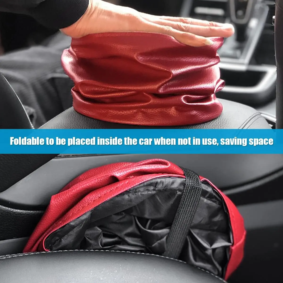 Collapsible Car Rubbish Bin Black Leather Portable Multifunctional Hanging Waterproof Storage Bag