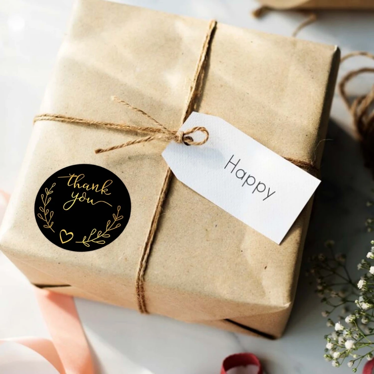 500Pcs 2.5cm/3.8cm Gold Thank You Stickers Round Label For Small Business Baking Packaging Wedding Gift Sealing Stickers Decor