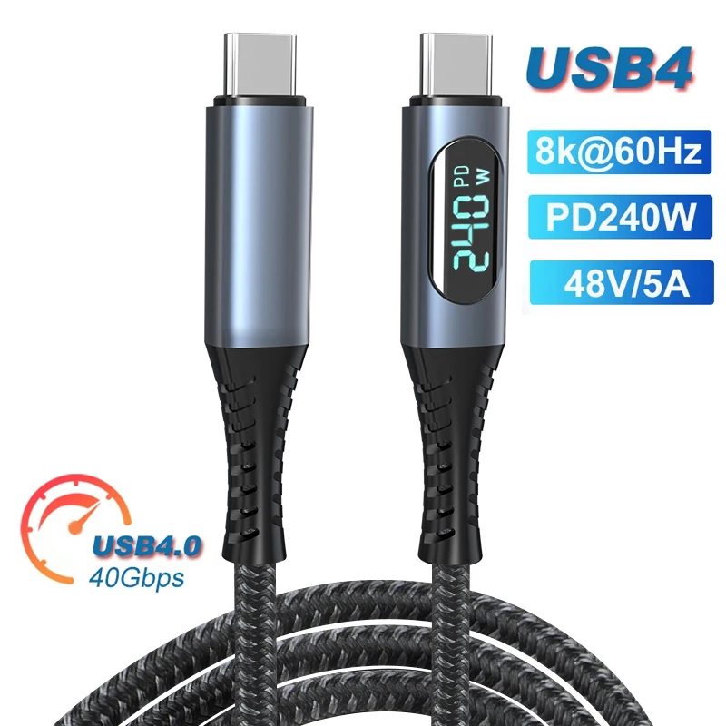 

Thunderbolt 3 USB4 40Gbps Type-C Data Cable PD3.1 240W Fast Charging 8K@60Hz Video Cord for MacBook Laptops PS5 Nintendo Switch