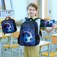 3Pcs Soccer Backpack for Boys, 16" Kids School Bookbag with Lunch Box, Football Backpacks Set for Elementary Preschool Kindergar 2