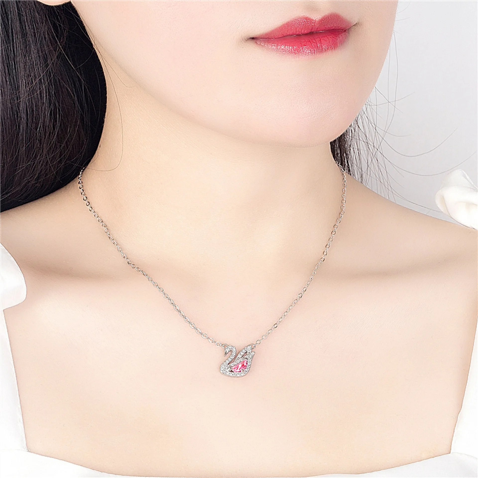 Women and Girl Pendant Necklace Pink Swan in True Beauty