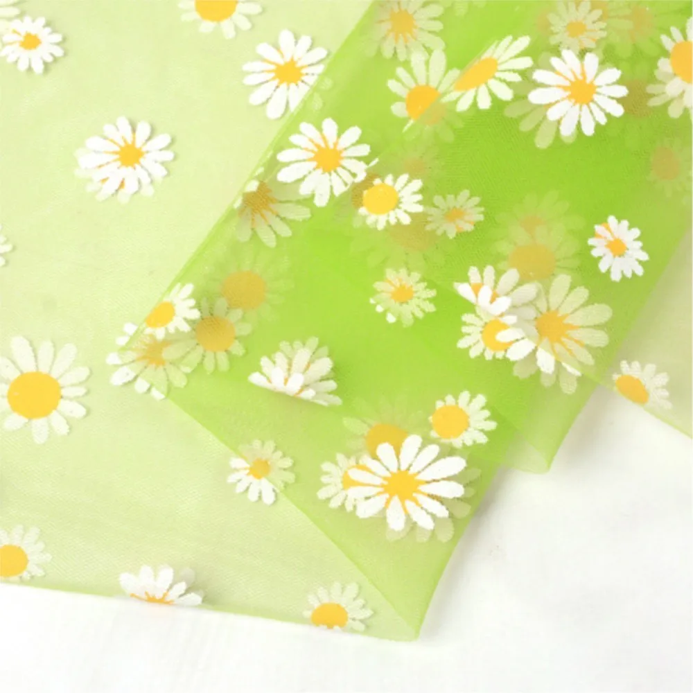 Chainho,Polyester Mesh Gauze Fabric,DIY Sewing Material,Suitable For Wedding Dresses, Curtains,Mosquito Nets,Daisy Pattern,WS3