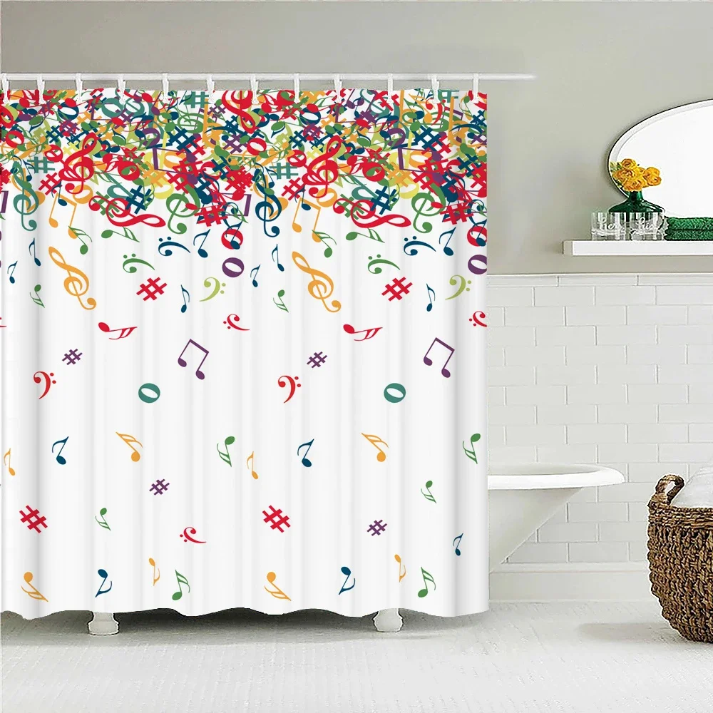 

Colorful Musical note Bathroom Shower curtain Decoration Beating Note Bathroom Bathtub Partition Home Waterproof Curtain